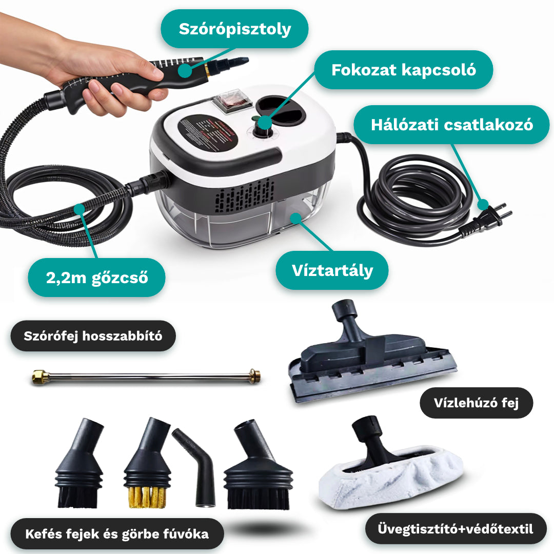 Magasnyomású gőztisztító 2500W 2 ajándék fejjel