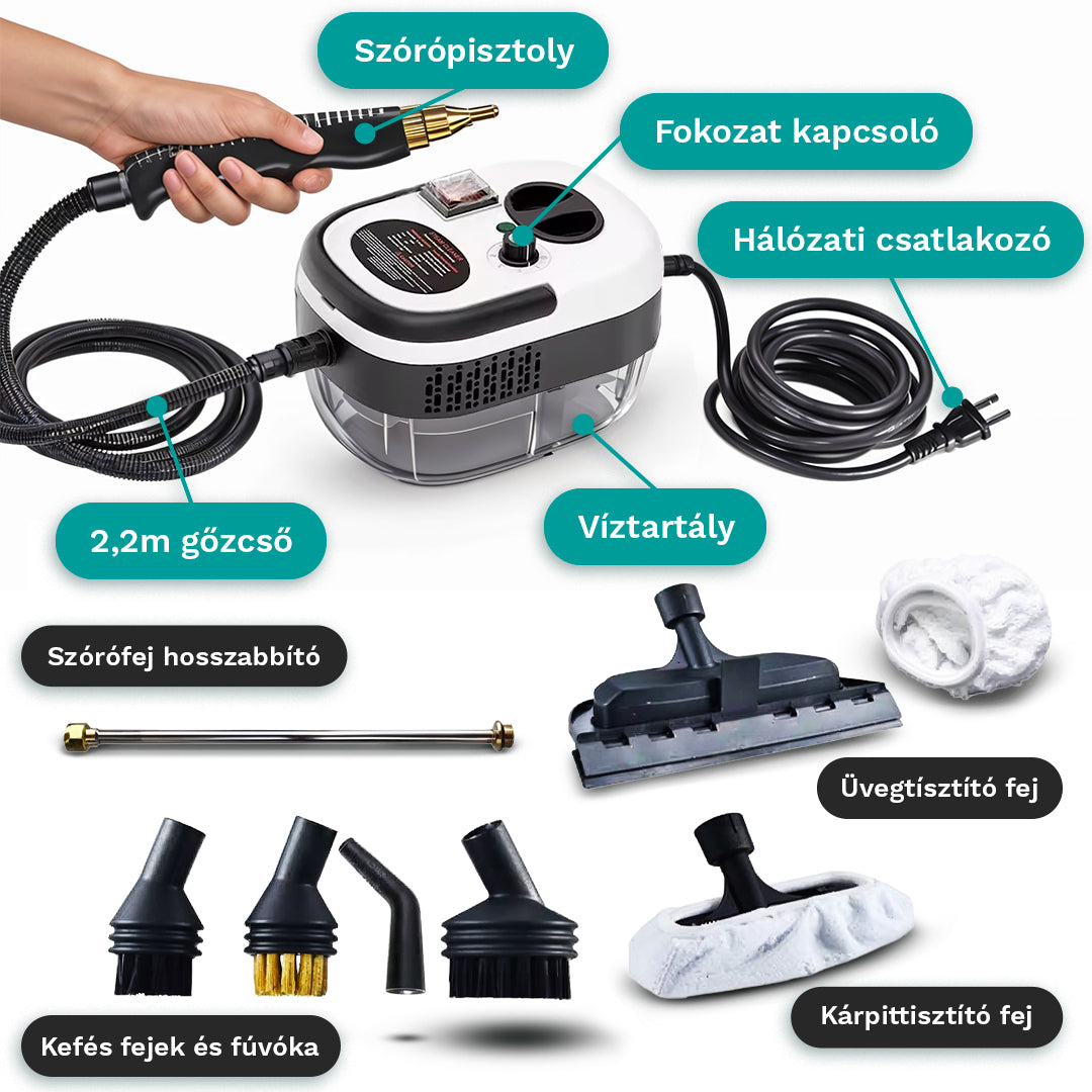 Magasnyomású gőztisztító 2500W 2 ajándék fejjel